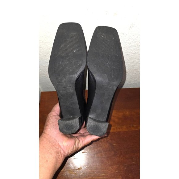 Stuart Weitzman Women's 7.5B Black Leather Square Toe Ankle Boots Chunky Heel - Picture 5 of 9